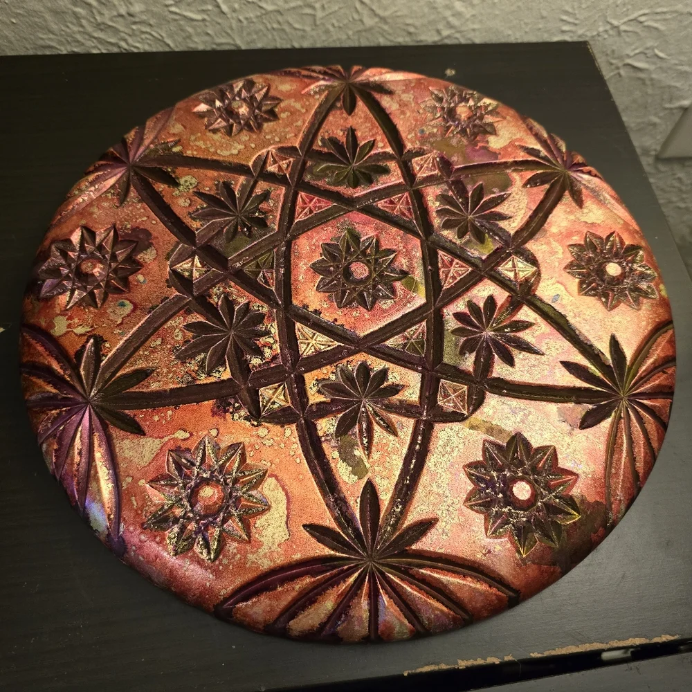 HANDCRAFTED Upcycled Deep Etched Glass Platter HANDPAINTED Tabletop ART Decor - Picture 17 of 17